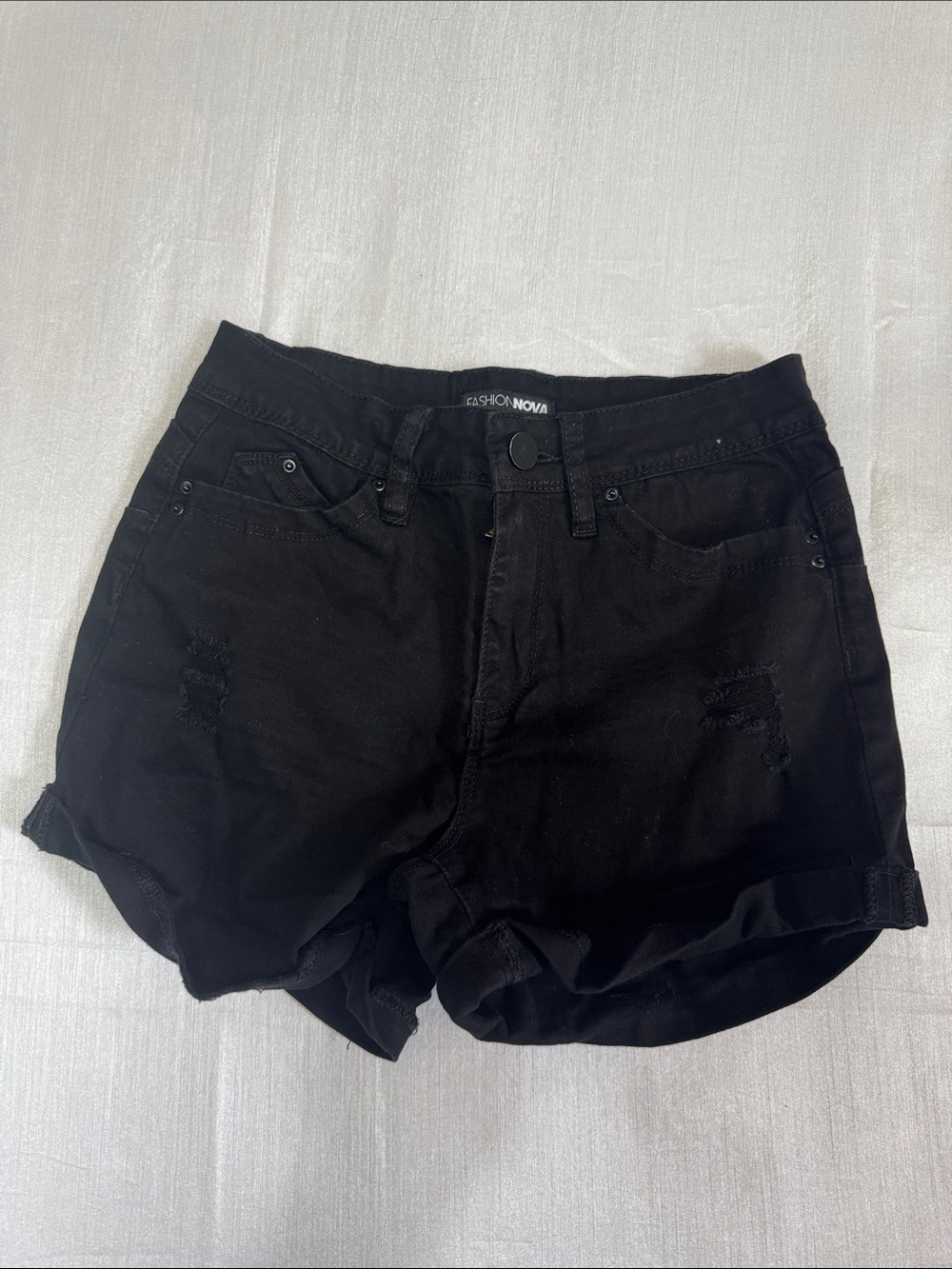 Fashion Nova Black High-Rise Distressed Denim Shorts